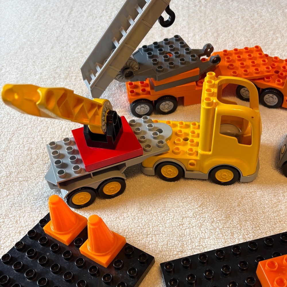 LEGO Duplos Construction Vehicles Building Set - Trucks, Trailers, Cones, Bases - Picture 2 of 5